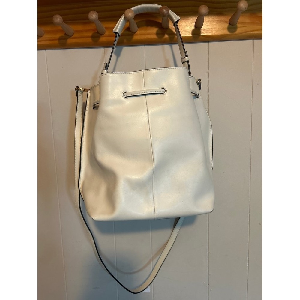 Vintage White Leather Bucket Bag H By Halston - Picture 4 of 8